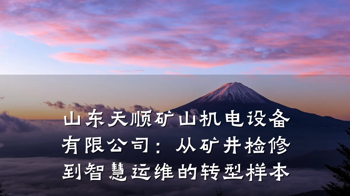 山东天顺矿山机电设备有限公司:从矿井检修到智慧运维的转型样本